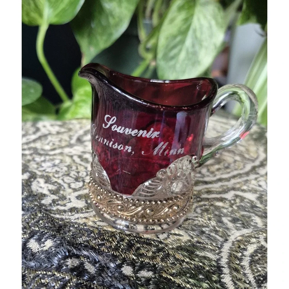 Antique EAPG Ruby‎ Flash Souvenir Creamer Dennison Minnesota Victorian